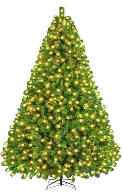 9 Foot Pre-Lit Christmas Tree, Pure Green Flocked
