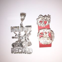 925 Sterling silver NO LIMIT RECORDS pendant and rings Over 1 Oz!