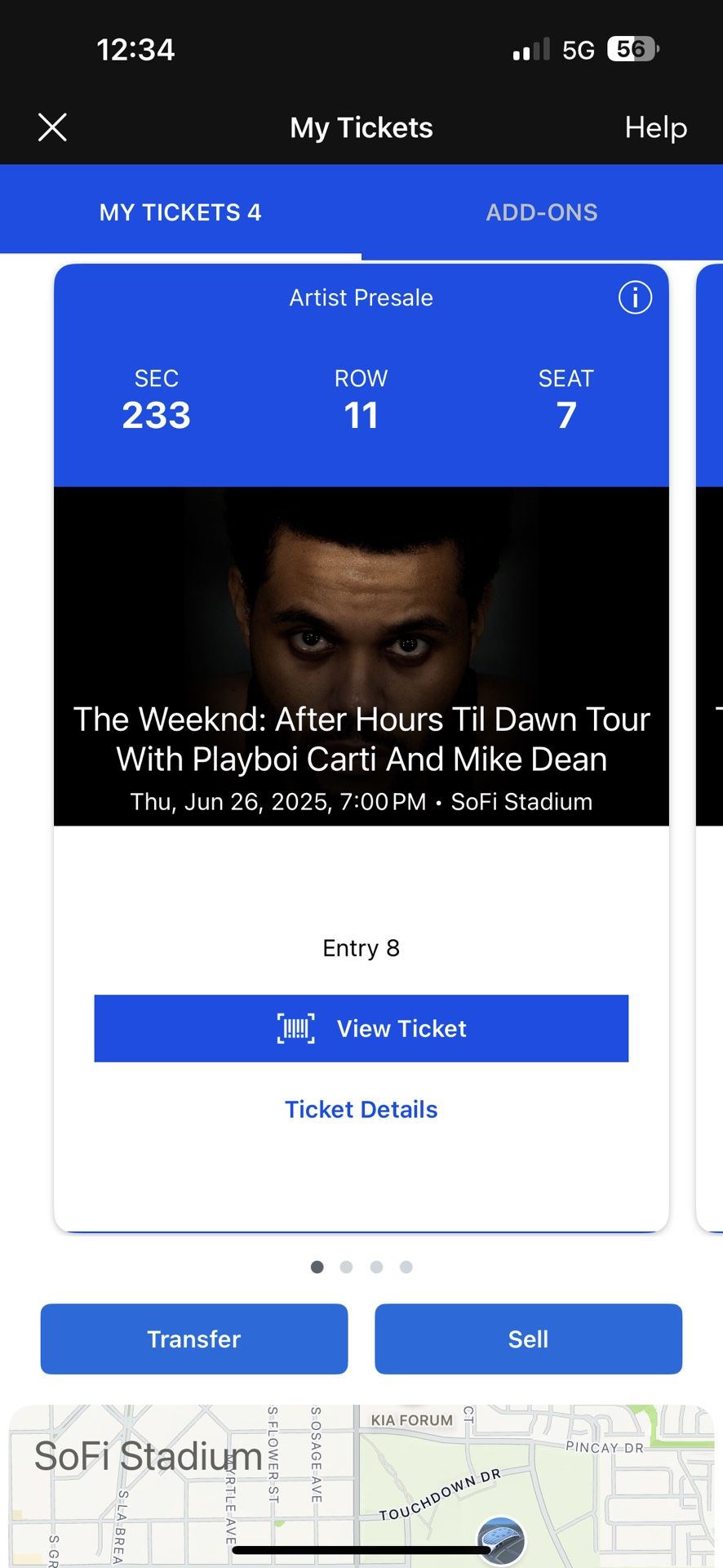 1 The Weeknd Ticket (Thursday, June 26th, Sofi Stadium)