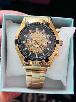 Premium Automatic Men’s Watch – Gold Stainless Steel | Gift Box & Adjustable Tool Included
