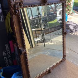 Cherub Angel Antique  Large Wood Mirror