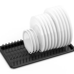 Plate Drying Rack With Drainboard, Black