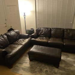 100% leather Sofa set with ottoman (Living Space)