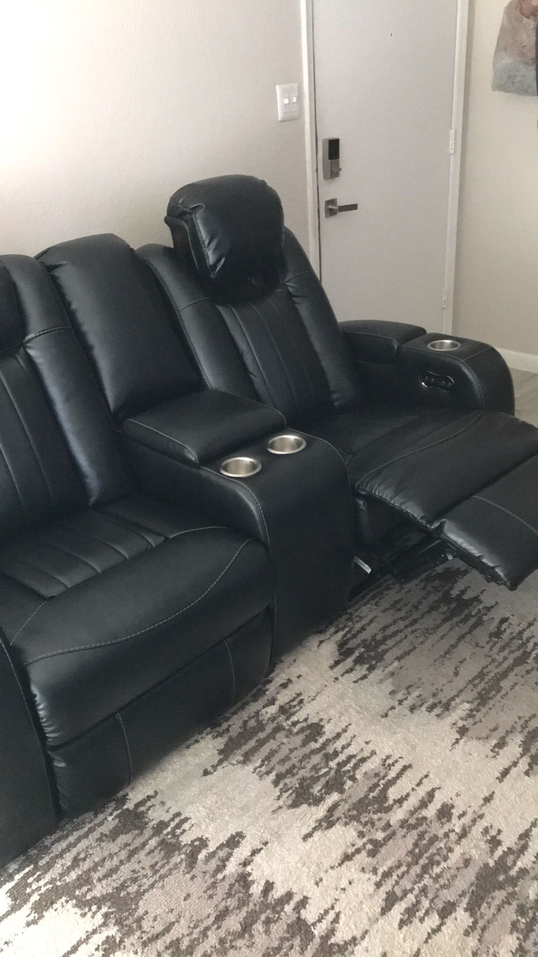 Black Leather Theater Loveseat (New)