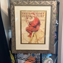 Christmas Decor Framed Norman Rockwell Santa