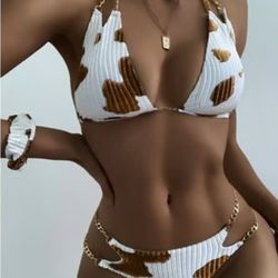 Women Floral Cows Print Bikini Set Push-Up Swimsuit Beachwear Padded Swimwear