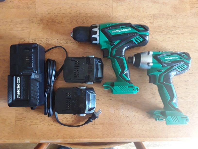 Hitachi Metabo 18 Volt Drill And Impact Driver Kit With Batteries And Charger