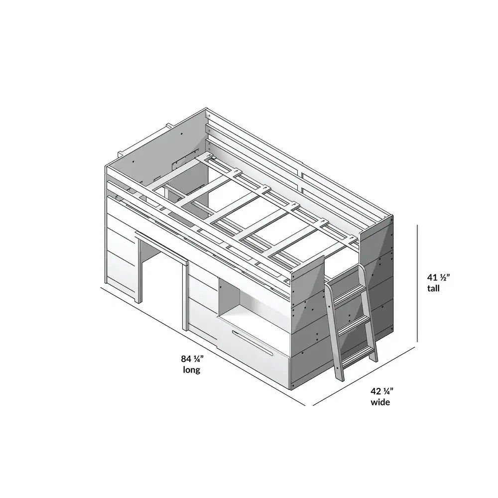 Max & Lily Farmhouse Loft Bed with Storage Drawer – Twin Size*