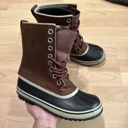Sorel Boots Womens Size 7 Premium Brown Waterproof Duck Lace Up NL 1718-206
