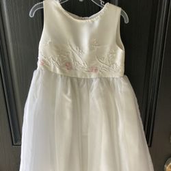 Sugar Plum white polyester sleeveless pink flower detail on bodice w/ tulle underneath dress sz 4 