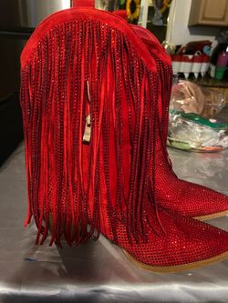 Red Rhinestone Fringe Western Cowboy Boots