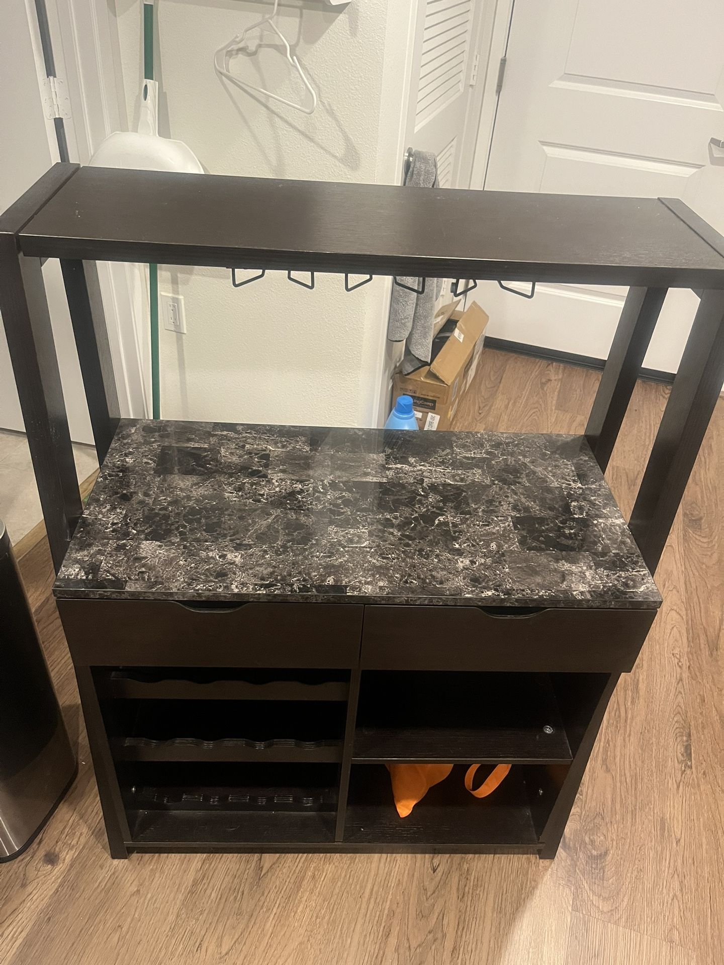 Black Granite Bar And Bar Top W/ Wine Rack And Storage