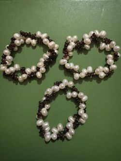 3 Elasticized Garnet & Pearl Bracelets