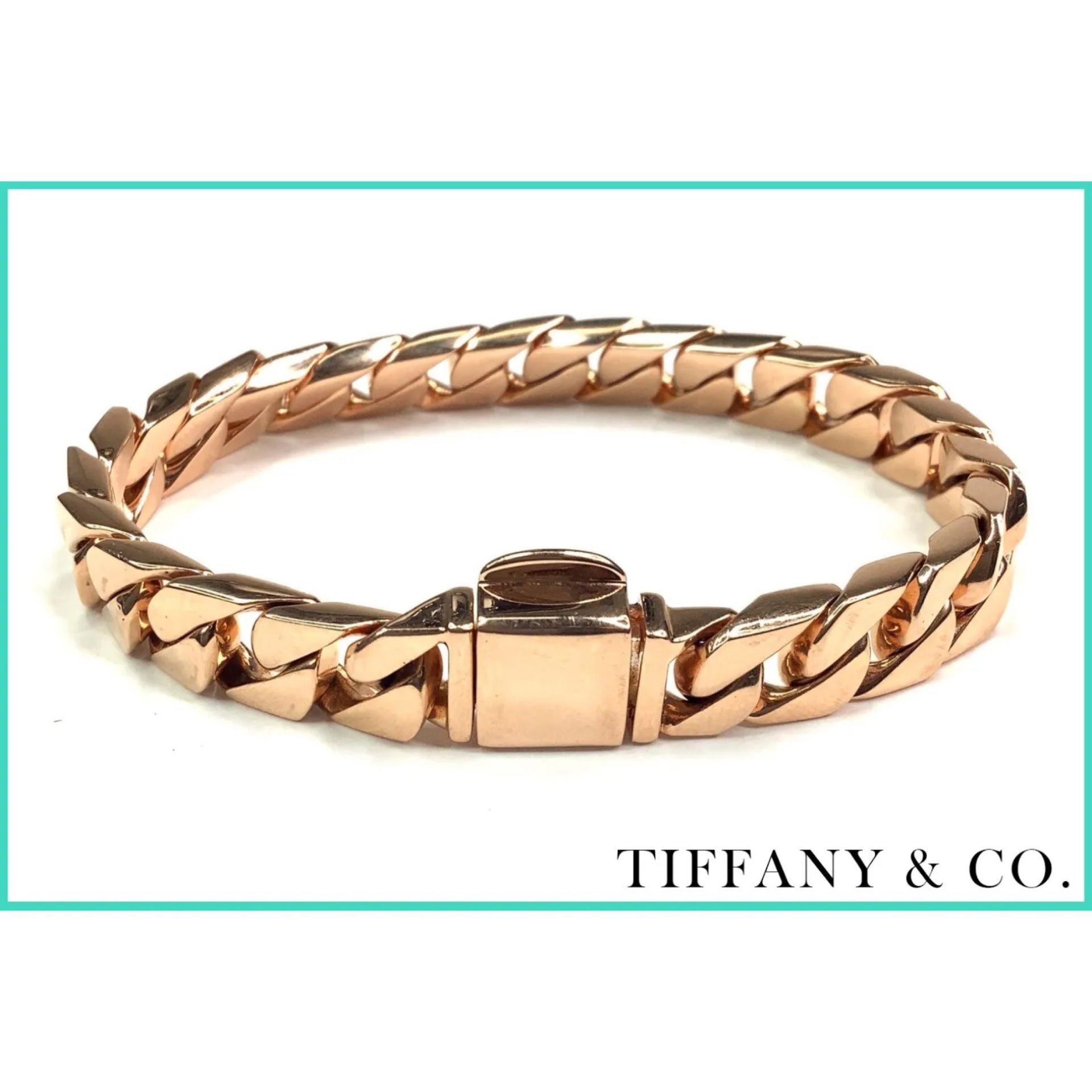 Tiffany Co. 18K Rose Gold Curb Link Chain Bracelet 7.5