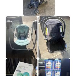 Baby essentials (formula/ Car seat/stroller/diapers/baby Swing)