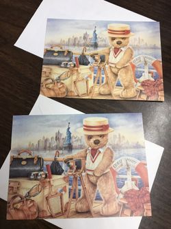 Two 1995 Creative Horizons Teddy Tum Tum Birthday Cards Bear on Queen Mary in NY