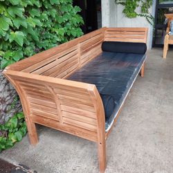 Solid Teak Day Bed With Black Cushions 