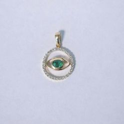 Good Fortune Eye Pendant - 18K Gold with Emerald & Diamonds - GIA Certified