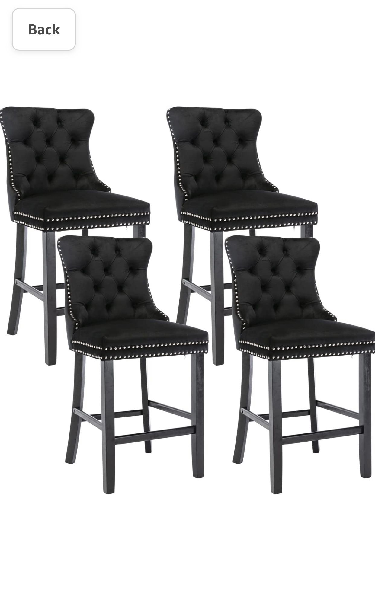 *Set Of 4* New In Box Black Velvet Upholstered Bar Stool 27”