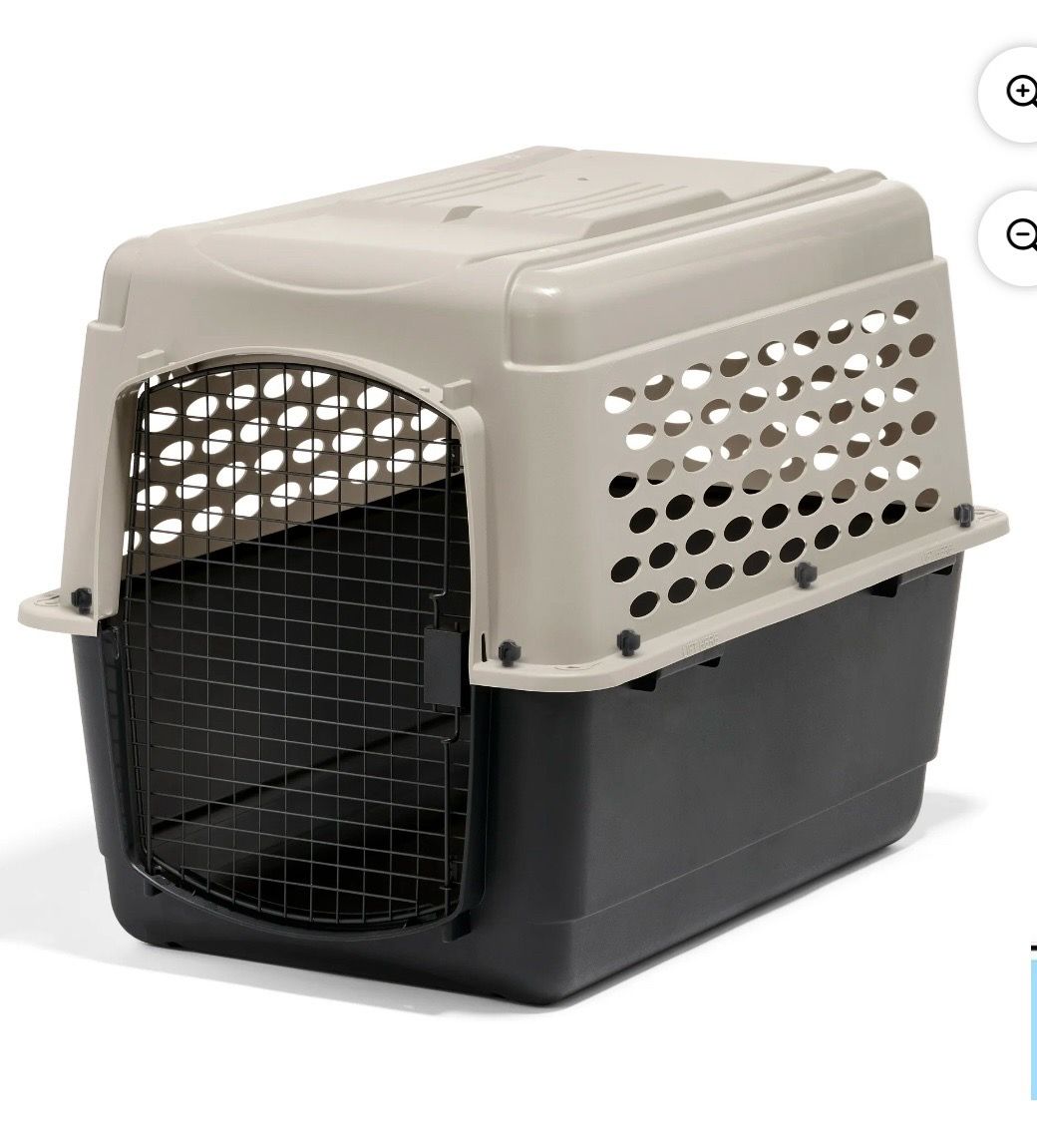 Like New Petmate Vari Medium Plastic Portable Dog Kennel Airline Friendly Pet Carrier . Taupe/Black: 21 W x 202H x 27L.