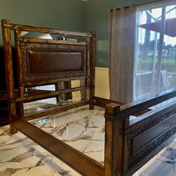 King Solid Wood Frame Headboard Bed