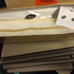 Gold Genuine Swarovski Tennis Bracelet And Earring Set