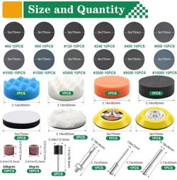 160 pc 3 Inch Sanding Discs Drill Polishing Kit,Wet Dry Headlight Restoration Kit,60-10000 Grit Hook and Loop Sandpaper Buffing Pads with Rotary Tools