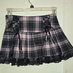 Womens Plaid and Lace Mini Skirt