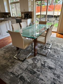 Kasala Wood, Glass And Steel Dining Table Or Set
