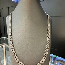 10k solid cubana white gold with natural diamond  chain