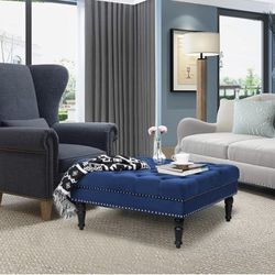 Navy Blue Velvet Ottoman 