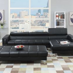 New Sectional W Large Ottoman .  White Or Black Leather .  117” X 69”.  Free Delivery !
