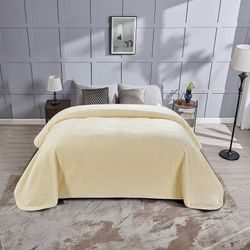 * Single-Ply 9-lb Korean Style Faux Mink Blanket, Reversible, Thick, Silky Soft Plush, 85" x 95", Solid Beige 