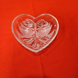 Heart Shaped Love Bird Glass Dish