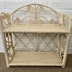 Vintage Wicker Rattan Two-Tier Shelf