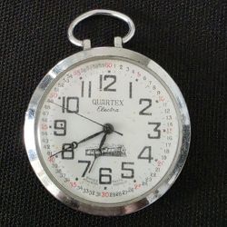 VTG Railroad Train Quartex Electra Mechanical Pocket Watch Swiss Repair Or Parts