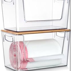 2 Pack Trash Bag Holder Dispenser, Extra Large Garbage Bags Holder, Stackable Trash Bag Holder with Bamboo Top for Laundry Room & Under Sink