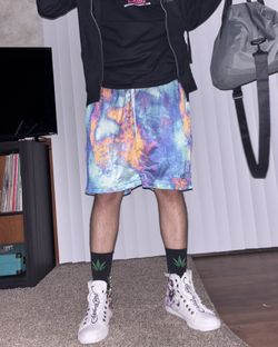 Adidas Mens Multicolor Galaxy Mesh Shorts XL — Y2K Streetwear Hypebeast Preppy Oversized Baggy Menswear Work Out