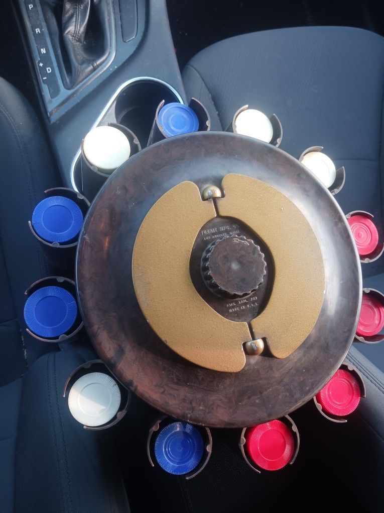 Turnit Mfg. Carousel POKER CHIP CADDY HOLDER Brown Vintage Mfg Los Angeles USA