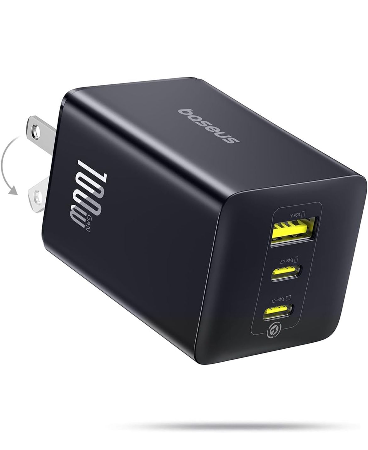 100W USB C Charger Block, 3-Port GaN Foldable Compact PPS Wall Charger