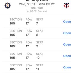 Twins Vs Astros 6 Tickets 