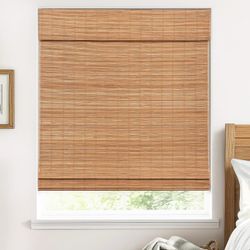 UNISHADES Blackout Cordless Bamboo Roman Shades 22 3/4×64 in Papara Carbon. 0046