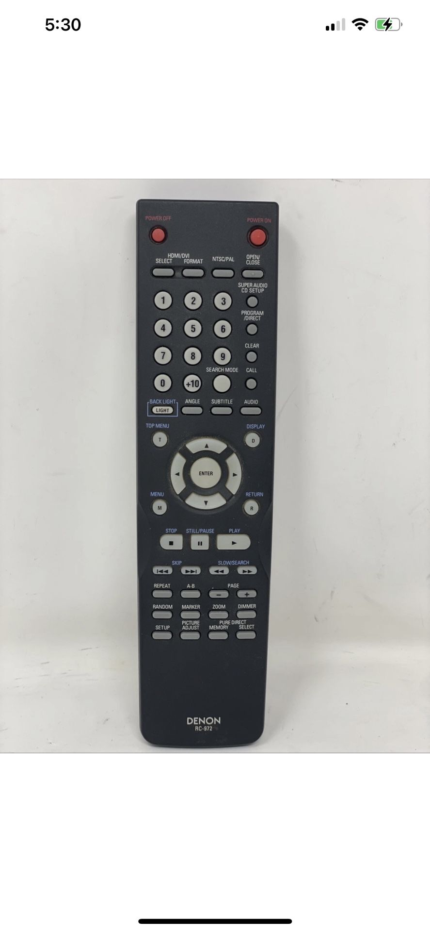 GENUINE ORIGINAL - DENON RC-972 AUDIO REMOTE CONTROL ONLY HDMI DVI NTSC PAL