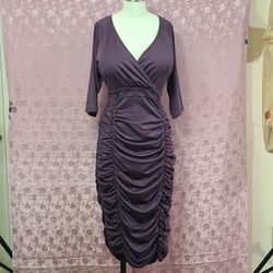 Deep Plunge * Ruched * Midi Dress * Purple * 2X