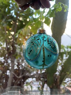 Set of 4 Glass Peacock Feather Glitter Christmas Ornaments