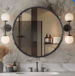 36” Inch Black Solid Steel Metal Frame Circle Mirror