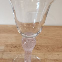 Water Goblet Pink Stem 7.5" Tall, 4.5" Diameter