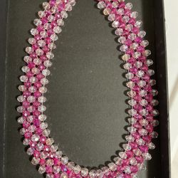 Pink Crystal Necklace And Bracelet Set