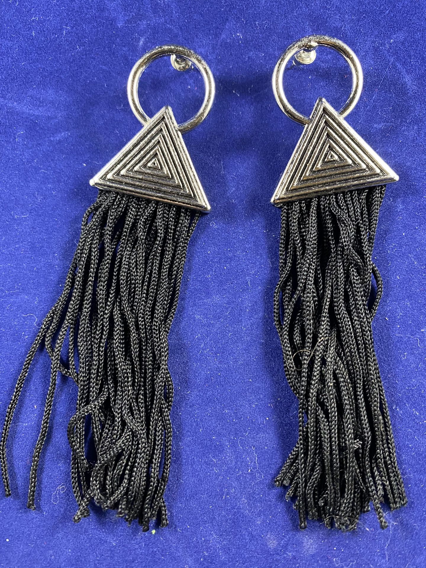 Pink Floyd Black and Silver Fringe Earrings