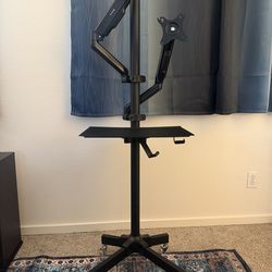 Mobile Dual Monitor/TV Stand with Metal Shelf